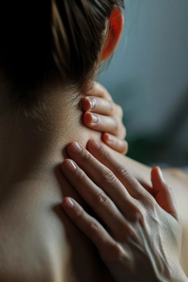 fibromialgia Manos abiertas sobre el regazo · gesto de pausa y escucha